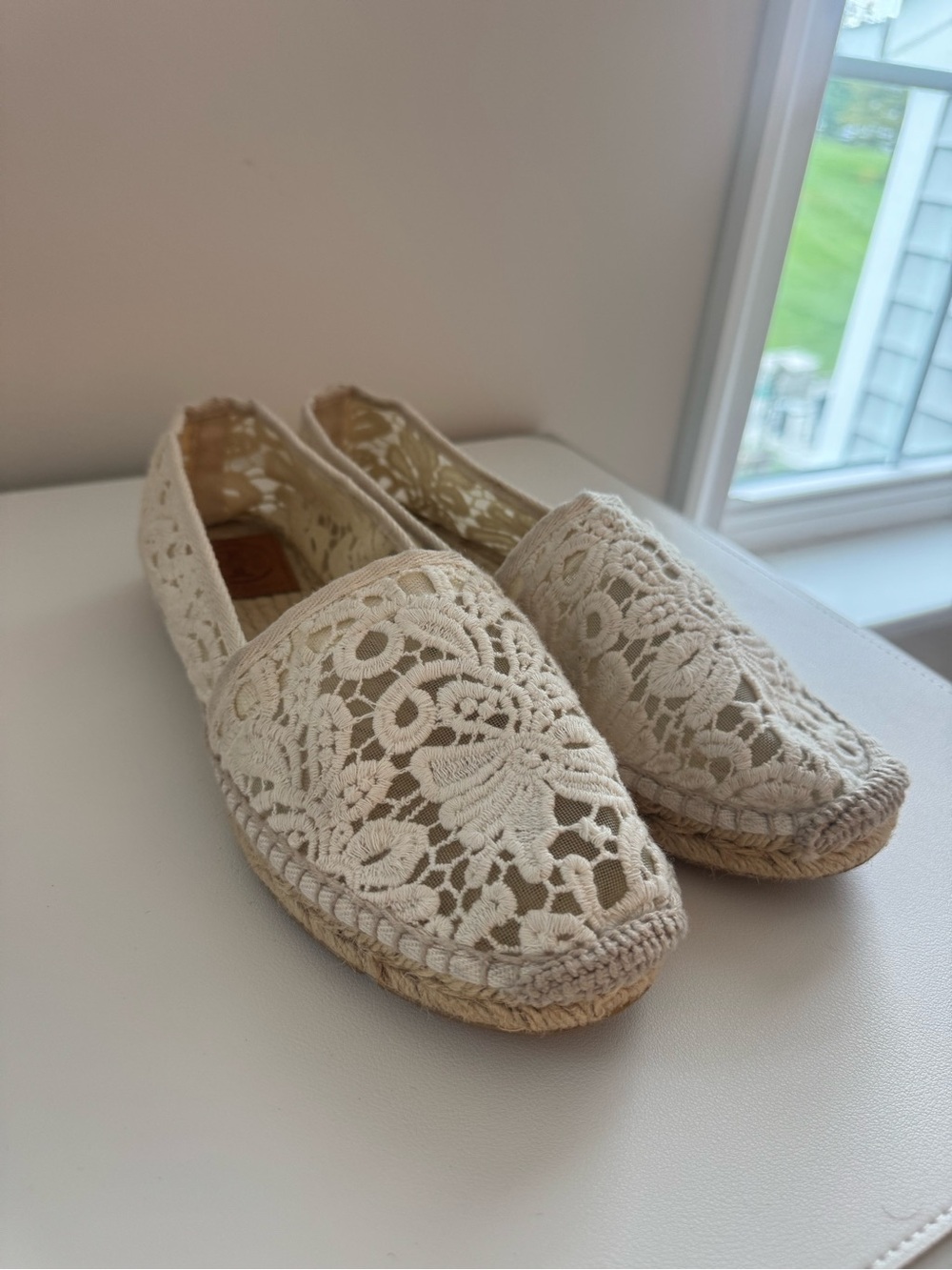 Tory Burch Cream Crochet Espadrilles